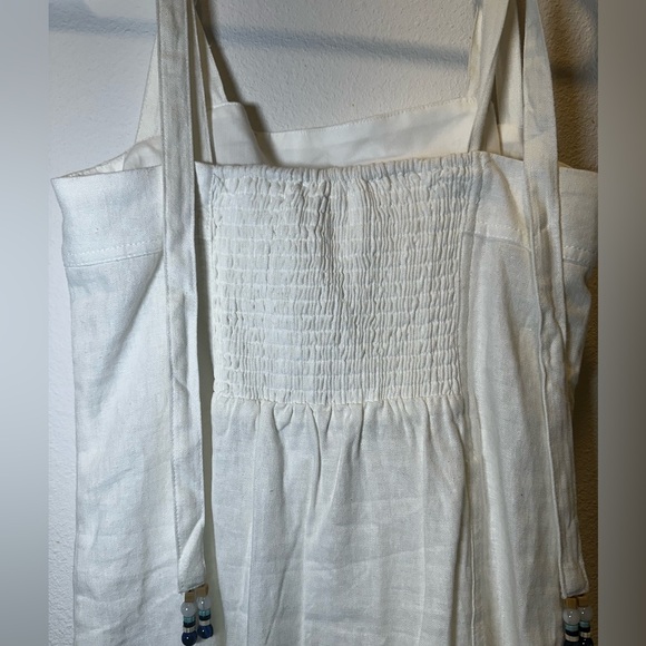 House of Harlow 1960 Linen Beaded Fringe Hem Shift Mini Dress in Off White NWOT - Picture 7 of 9